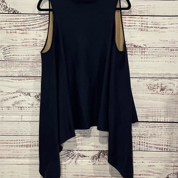 J McLaughlin Draped Cardigan Vest Navy Tan Cotton Modal Blend Sz M/L - Picture 3 of 3